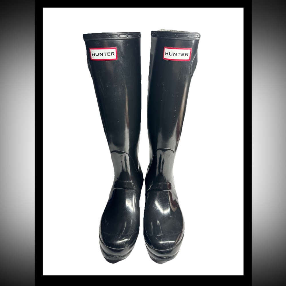 HUNTER Women’s Original Tall Black Gloss Rubber Boots Rain  Sz 8